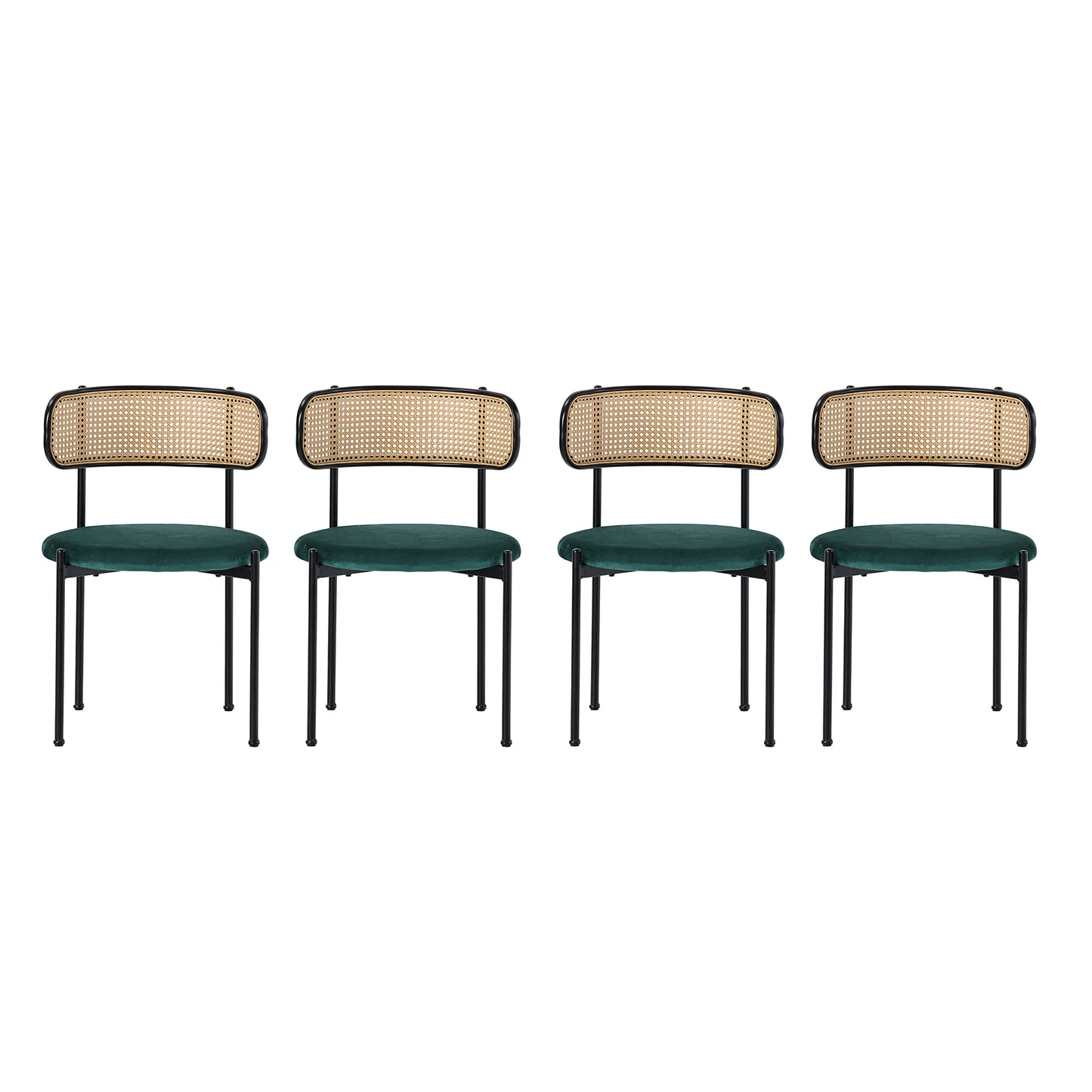 Velvet Dining Chair Set of 4 Rattan Leisure Chair Metal Legs Modern Green
