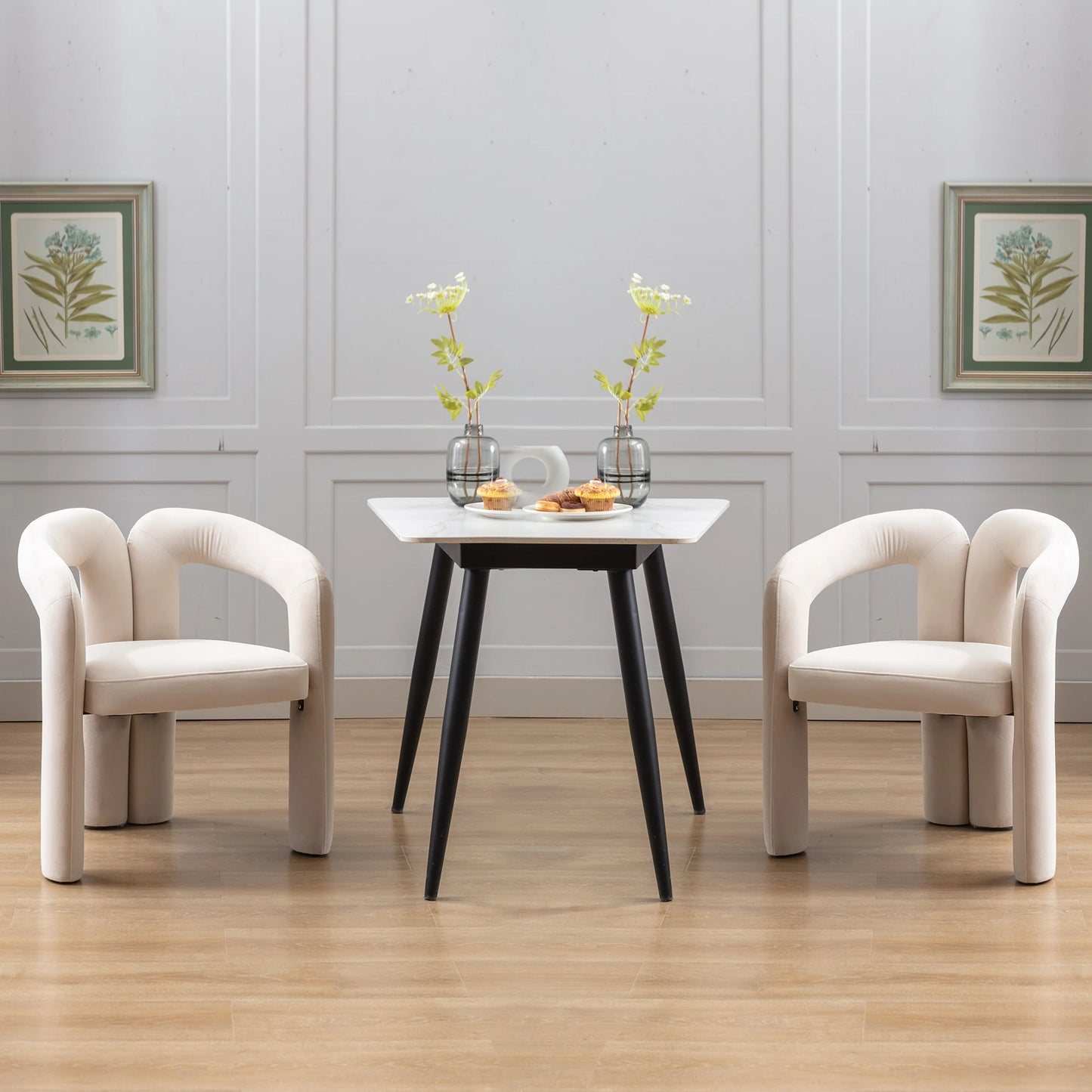 LVHOM Set of 2 Modern Velvet Dining Chairs for Living Room and Kitchen, Padded Dining Chairs with Hollow Back, Leisure Chair