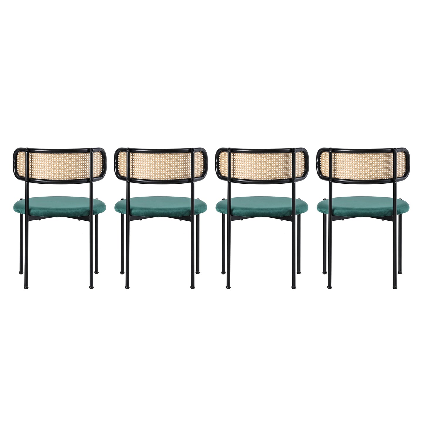 Velvet Dining Chair Set of 4 Rattan Leisure Chair Metal Legs Modern Green