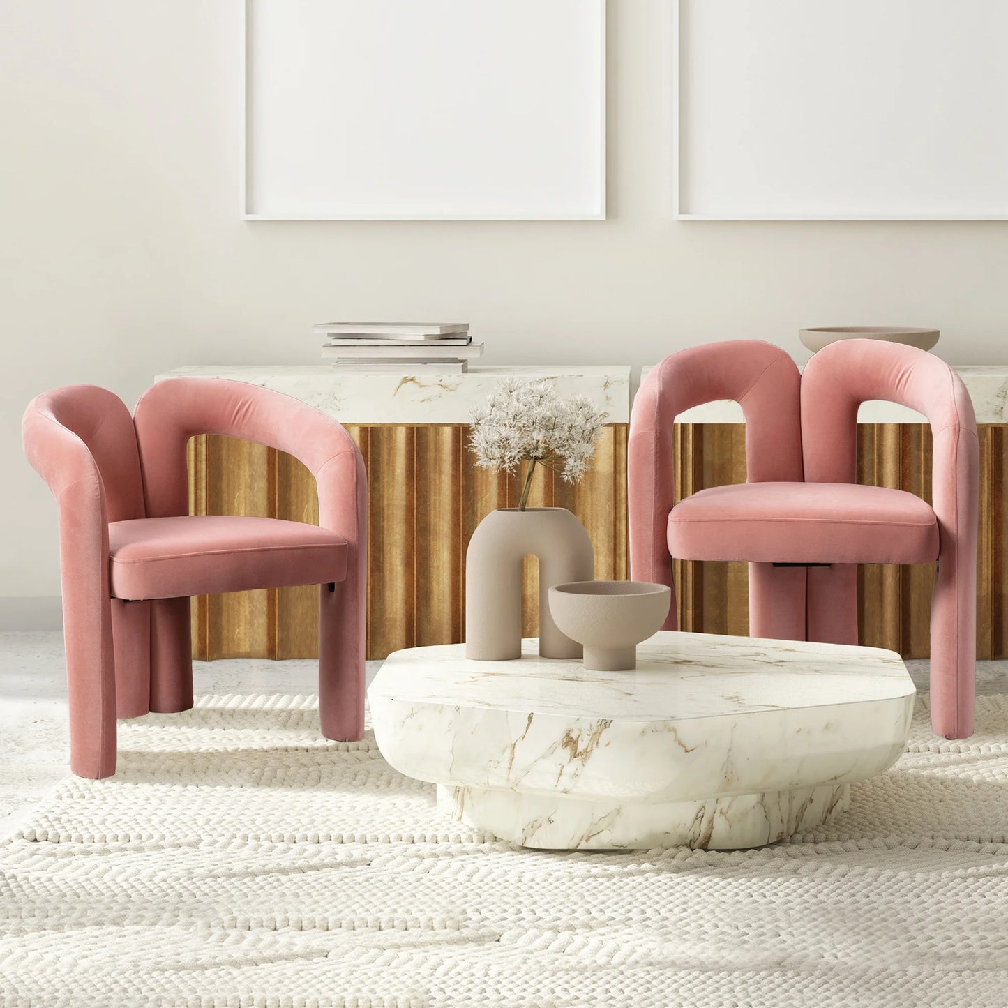 LVHOM Set of 2 Modern Velvet Dining Chairs for Living Room and Kitchen, Padded Dining Chairs with Hollow Back, Leisure Chair