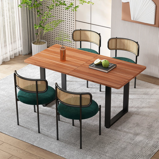 Velvet Dining Chair Set of 4 Rattan Leisure Chair Metal Legs Modern Green
