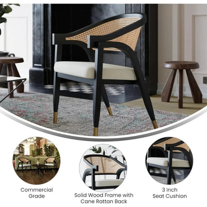 Silla de comedor y acento de ratán de caña Bronson, marco de madera maciza, asientos versátiles, sillas Krzesla Do Jadalni, muebles de comedor