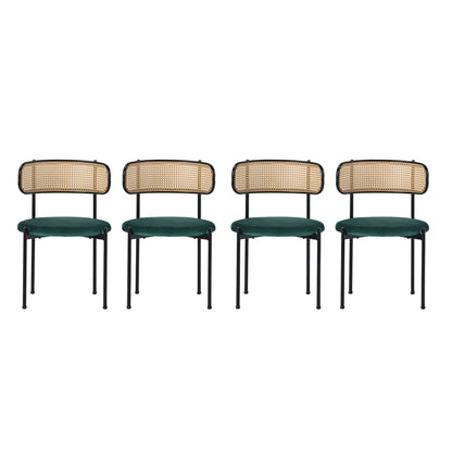 Velvet Dining Chair Set of 4 Rattan Leisure Chair Metal Legs Modern Green