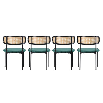 Velvet Dining Chair Set of 4 Rattan Leisure Chair Metal Legs Modern Green