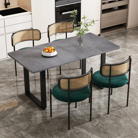 Velvet Dining Chair Set of 4 Rattan Leisure Chair Metal Legs Modern Green